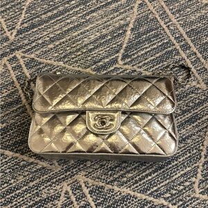 Chanel silver small double flap bag